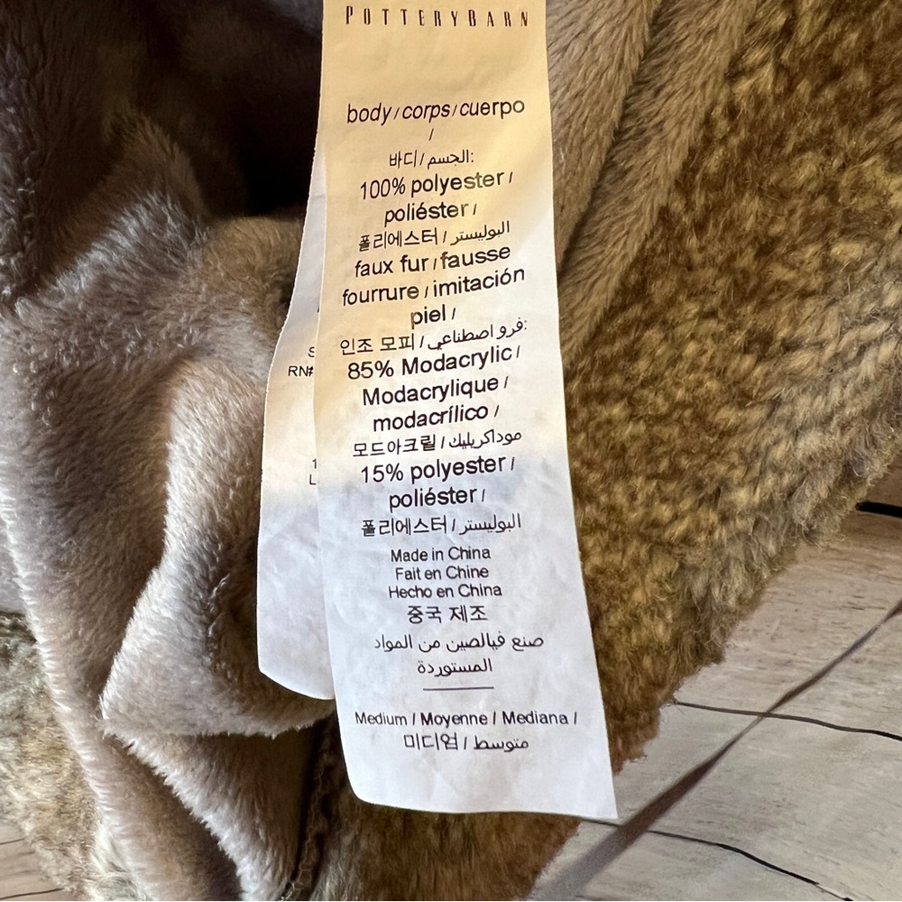 Pottery Barn Taupe Gray Fleece Robe With Faux Fur Collar Trim Size M 2 Pockets - Picture 7 of 9